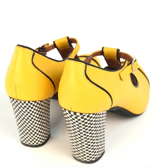 Mod Shoes Yellow Checkered High Heels Size 40 - Picture 2 of 3